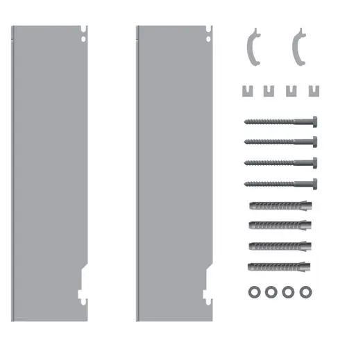 Produktabbildung der KERMI Wandkonsole WA 100 für Hygiene-Kompakt-Flachheizkörper, ZB02190007, bestehend aus zwei Wandkonsolen, Befestigungsmaterial und Kleinteilen.